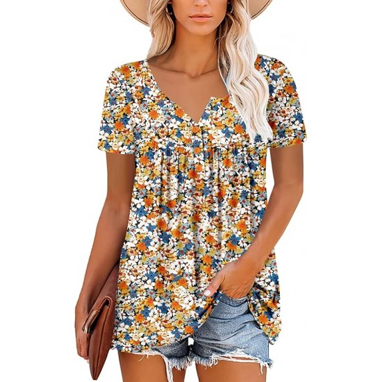 ROSELINLIN Women's Short Sleeve Shirts Long Sleeve Floral Summer Tops Loose Fit for Leggings