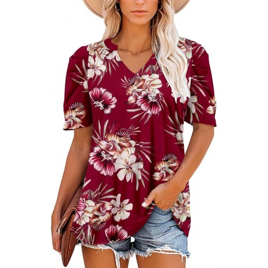 ROSELINLIN Women's Short Sleeve Shirts Long Sleeve Floral Summer Tops Loose Fit for Leggings