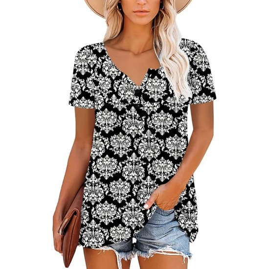 ROSELINLIN Women's Short Sleeve Shirts Long Sleeve Floral Summer Tops Loose Fit for Leggings