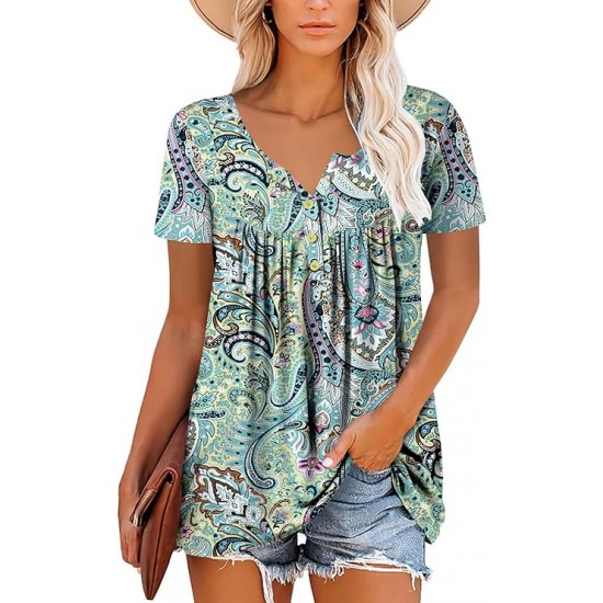 ROSELINLIN Women's Short Sleeve Shirts Long Sleeve Floral Summer Tops Loose Fit for Leggings