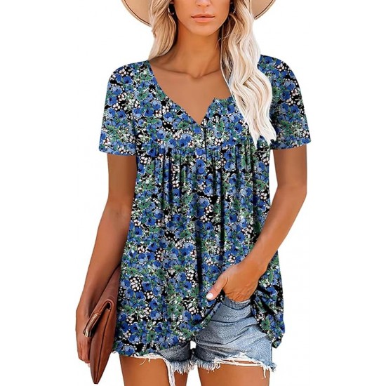 ROSELINLIN Women's Short Sleeve Shirts Long Sleeve Floral Summer Tops Loose Fit for Leggings