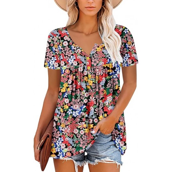 ROSELINLIN Women's Short Sleeve Shirts Long Sleeve Floral Summer Tops Loose Fit for Leggings