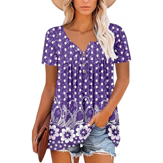 ROSELINLIN Women's Short Sleeve Shirts Long Sleeve Floral Summer Tops Loose Fit for Leggings