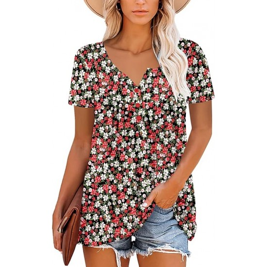 ROSELINLIN Women's Short Sleeve Shirts Long Sleeve Floral Summer Tops Loose Fit for Leggings