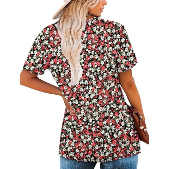 ROSELINLIN Women's Short Sleeve Shirts Long Sleeve Floral Summer Tops Loose Fit for Leggings