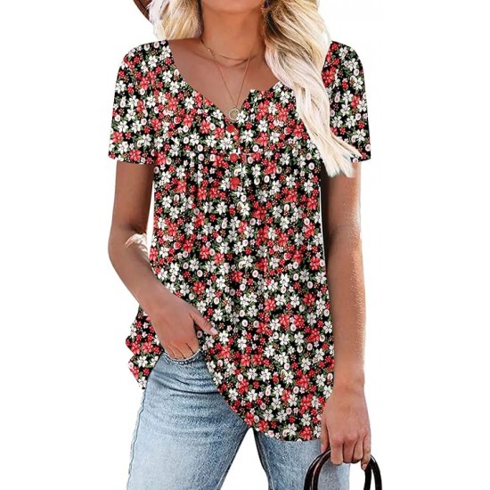 ROSELINLIN Women's Short Sleeve Shirts Long Sleeve Floral Summer Tops Loose Fit for Leggings