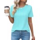 Kistore Womens Casual Crew Neck Short Sleeve Pleated Tops Blouses Fashion Clothes 2024