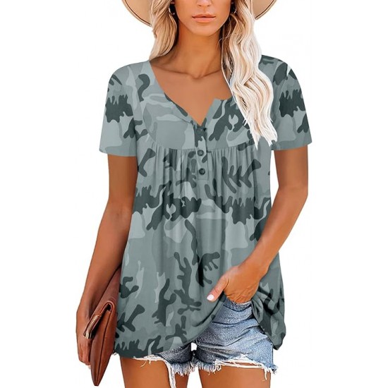 ROSELINLIN Women's Short Sleeve Shirts Long Sleeve Floral Summer Tops Loose Fit for Leggings