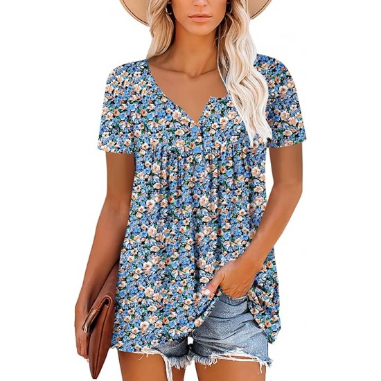 ROSELINLIN Women's Short Sleeve Shirts Long Sleeve Floral Summer Tops Loose Fit for Leggings